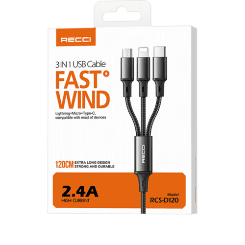 CABLE USB 3 EN 1 FASTWIND/ 120cm BLACK