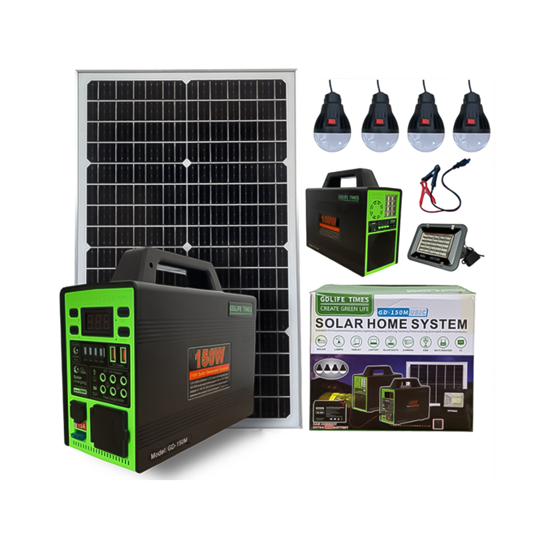 ESTACION DE PODER CASERA GD-150W PANEL SOLAR Y ACCCESORIOS