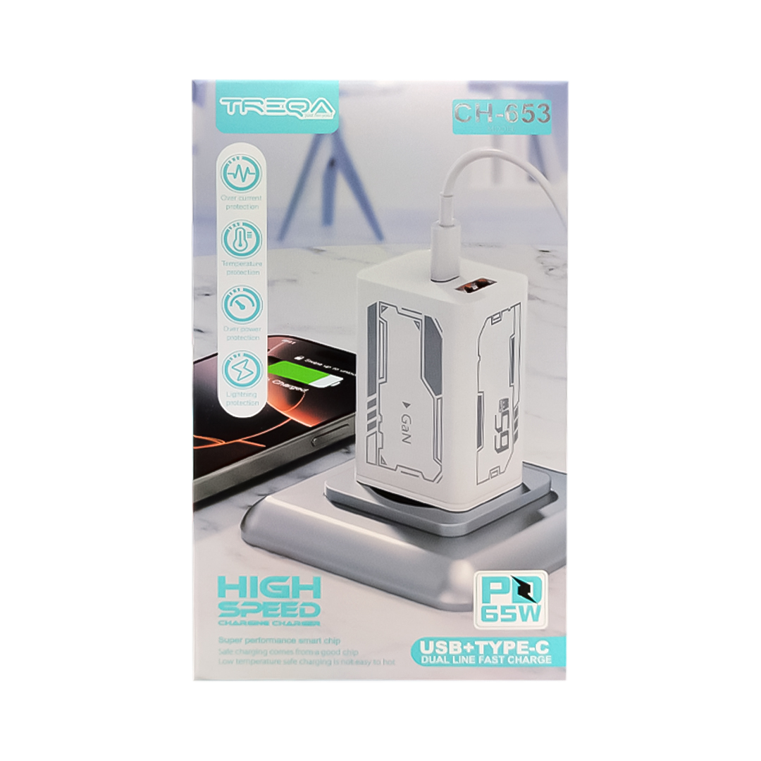 CARGADOR CON CABLE TIPO C TREQA CH-653 65W