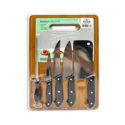 SET DE CUCHILLOS Y TABLA DE PICAR MADERADA